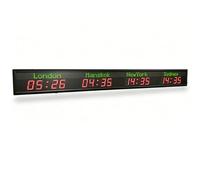 MazmornFly 3/4/5/6 City World Time Wall Clock,Large LED Digital Clock with Automatic Calibration,Annual Error <2 Minutes,Personalized City Time Zone Display & 5-Level Brightness Adjustment 4City