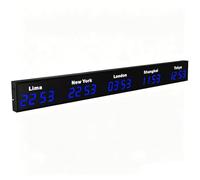 MazmornFly 3/4/5 Cities LED Digital World Time Clock,Multi Time Zone Wall Clock with Remote Control,Wall Mounted World Clock for Multinational Enterprises,Hotel,Office,Airports 5City-Blue