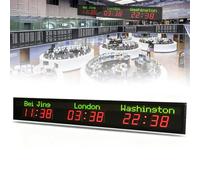 MazmornFly Automatic Calibration World Wall Clock,3/4/5/6 Cities Time Zone Display, Personalized City Selection, LED Screen, Ultra-Low Annual Error & 5 Brightness Settings 3City