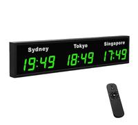 MazmornFly Commercial Grade World Time Zone Wall Clock, LED Digital 5-City Display Clock, Wall Mounted International Clock for Hotel, Airport, Corporate Office 3City-Green