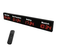 MazmornFly Commercial Grade World Time Zone Wall Clock, LED Digital 5-City Display Clock, Wall Mounted International Clock for Hotel, Airport, Corporate Office 4City-Red