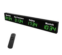 MazmornFly Commercial Grade World Time Zone Wall Clock, LED Digital 5-City Display Clock, Wall Mounted International Clock for Hotel, Airport, Corporate Office 4City-Green