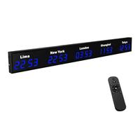 MazmornFly Commercial Grade World Time Zone Wall Clock, LED Digital 5-City Display Clock, Wall Mounted International Clock for Hotel, Airport, Corporate Office 5City-Blue