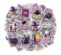 Mazo Moon Bookish Witch Sticker 50 Pack, Deep Purple, Wizard, Apothecary Reading Theme, for Scrapbooking, Notebooks, Laptops, Teens