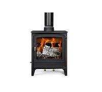 Mazona Warwick Multi Wood & Fuel Fireplace - 8kW | Freestanding Steel Wood Burner & Smokeless Fuel Burning Stove Heater with Airwash System | Eco Emissions, DERFA Approved | Matte Black