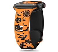 Mazuboho Halloween Band Compatible with Apple Watch Bands for Women 42mm(Series 10) 41mm 40mm 38mm, Adjustable Waterproof Silicone Pumpkin Bat iWatch Strap for Series 10 9 8 7 SE 6 5 4 3 2 1