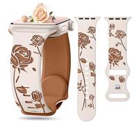 Mazuboho Rose Engraved Band Compatible with Apple Watch Bands for Women 38mm 40mm 41mm 42mm 44mm 45mm 46mm 49mm, Two-Tone Soft Silicone Rose Sport Strap for iWatch Series SE 10 9 8 7 6 5 4 3 2 1 Ultra