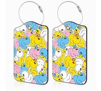 Mazumbuy 2 Pcs Cute Duck Luggage Tags for Suitcases PU Leather Baggage Tags Name ID Label with Privacy Cover and Stainless Steel Loop for Men Women Travel Bag Suitcase