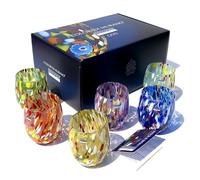 MAZZEGA ART & DESIGN - 2/6 Hand-Blown and Handcrafted Water Glasses with Refined and Original Murano Murrine - Murano Colors - Colombina 290 ml Model. Made in Italy (6, Mix+Box)
