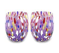 MAZZEGA ART & DESIGN - 2 Hand-Blown and Handcrafted Water Glasses with Refined and Original Murano Murrine - Murano Colors - Colombina 435 ml Model. Made in Italy (Purple, 2)