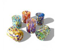 MAZZEGA ART & DESIGN - 6 Classic Crumpled Cylinder Tumblers in Hand-Blown Glass with Murano Murrine, "I Colori di Murano" line, 400 ml. Made in Italy (6, MIX)