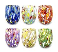 MAZZEGA ART & DESIGN - 6 Hand-Blown and Handcrafted Water Glasses with Refined and Original Murano Murrine - Murano Colors - Colombina 435 ml Model. Made in Italy (6 Mixed Colors, 6)