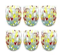 MAZZEGA ART & DESIGN - 6 Hand-Blown and Handcrafted Water Glasses with Refined and Original Murano Murrine - Murano Colors - Colombina 435 ml Model. Made in Italy (Light Blue, 6)