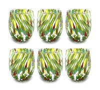 MAZZEGA ART & DESIGN - 6 Hand-Blown and Handcrafted Water Glasses with Refined and Original Murano Murrine - Murano Colors - Colombina 435 ml Model. Made in Italy (Green, 6)