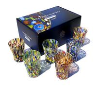 MAZZEGA ART & DESIGN - 6 Hand Blown Glass Drink Glasses with Murano Murrine Refined and Original - I Colori di Murano - Model Drink 390 ml. Made in Italy (Mix-SR)