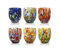 MAZZEGA ART & DESIGN - 6 Handblown and Handcrafted Murano Murrine Glass Water Glasses - The Colors of Murano - Classic 290 ml Model. (6 Mixed Colors, 1)