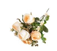 MBACODAI Autumn Retro Artificial Flowers Coffee Silk White Rose Christmas Wedding Garden Arch Fake Flower Home Room Decoration Photo Prop(Yellow)