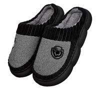 MBACODAI Men's Plus Size Slippers Winter Cotton Slippers Indoor Slippers Man Warm Slippers Plush Slipper Non-slip Thickened Slipper(Black,15 UK)