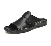 MBACODAI Plus Size 37-52 Genuine Leather Men Slippers Summer Flat Man Shoes Breathable Beach Slipper Flip Flops Mens Slippers Male Slides(Black,7 UK)