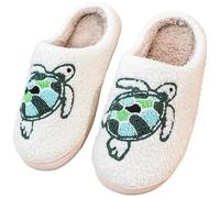 MBACODAI Winter Indoor Comfortable Plush Slippers Cute Cartoon Turtles Fluffy Cotton Non-slip Warm Household Slippers(4.5 UK)