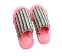 MBACODAI Winter Warm Striped Pattern Plush Slippers Women Indoor Home SlippersWoman Comfort Non Slip Cotton Shoes(Green,4.5-5 UK)