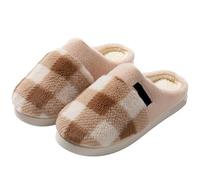 MBACODAI WoMen's Winter Cotton Slippers With Heel Thick Sole Non-Slip Warm Furry Plush Couple's Home Cotton Shoes(Khaki,9 UK)