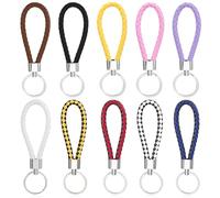 MBAIYO 10 pcs Keyrings for Women Men, Mixed Weave Leather Keyring Multicolor Key Rings, Car Keychain Key Fobs Holder Personalised Gift Keychains