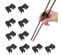 MBAIYO 10 Pcs Reusable Chopstick Helper, Training Chopsticks Hinges Connector Training Chopstick Learning for Beginners Adults Trainer Chop Sticks Helpers Black Finger Chopsticks
