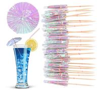MBAIYO 100Pcs Drink Umbrellas, Cocktail Umbrellas Mini Paper Cocktail Pick with Wood Toothpicks Transparent Party Decorations for Summer Rainbow Lemon Cupcake Toppers Umbrella Party Decorations