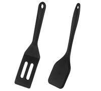 MBAIYO 2 Pack Small Silicone Spatula, Heat Resistant Slotted Mini Spatulas, Mini Non-Stick Spatulas Kitchen Spatula Turner Utensils for Cooking Baking & Flipping (Black)