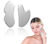 MBAIYO 2-Pack Stainless Steel Gua Sha Facial Tools, Guasha Tool for Facial Sculpting Relaxation Face Massager for Tighten Skin Jawline Sculpting Puffiness Reducing Back Muscles Pain