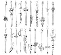 MBAIYO 20 Pcs Antique Sword Bookmark, Metal Vintage Knife Charms Silver Sword Pendants Keychain Mini Ancient Knife Accessory Gift for Book Lovers DIY Keychain Necklace Craft Gift