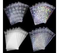 MBAIYO 200pcs Laser Photocard Sleeves, Holographic Flashing Photo Card Sleeve, 2.56x3.54in PVC Free Acid Free Overlay Laminating Self Adhesive Film Photocard Idol Bank Trading Cards ID Door Protector