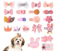 MBAIYO 20Pcs Dog Hair Clips, Pink Small Dog Hair Bows Cute Pet Accessories Pet Headdress Bowknot Puppy Hair Accessories with Rhinestones Mix Style Handmade Flower Bow for Yorkie Maltese Grooming