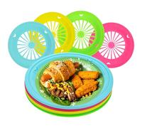 MBAIYO 24 Pcs Reusable Plastic Paper Plate Holders, 10 Inch Paper Plate Dispenser Round Plates Holder Stabilizer with Snap Grooves for 9" Plates, Picnic Party BBQ Supplies (Mixed Colors)