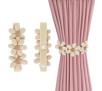 MBAIYO 2Pcs Flower Curtain Ties, Cute Curtain Tiebacks Flower Curtain Holders Curtain Tieback with Buttons for Bedroom Window Treatment Beige White Tie Backs for Curtains