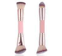 MBAIYO 2Pcs Foundation Makeup Brush, Premium Double-Ended Makeup Brush Angled/Round Top Contour Foundation Blush Cosmetic Brushes for Buffing Liquid Cream Powder Blending Face Brushes