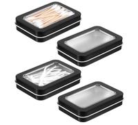 MBAIYO 4Pcs Cotton Swab Holder for Travel, Portable Floss Picks Case with Dustproof Lid Refillable Floss Pick Dispenser Travel Flosses Picks Case with Dustproof Lid for Cotton Swabs Hair Ties(Black)