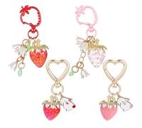 MBAIYO 4Pcs Cute Strawberry Keychains,Strawberry Shortcake Bag Charms Fruit Key Chain Purse Bag Charm Accessories Decors Gifts for Women