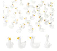 MBAIYO 50Pcs Mini Resin Goose Figurines, Handcrafted Small Desk Goose Decor Tiny White Animal Desk Decor for Cake Toppers DIY Crafts Micro Landscape Ornaments Miniature Geese Animal Statues to Hide