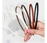 MBAIYO 5Pcs Thin Leather Headbands for Women, Cute Solid Simple Leather Party Headband Skinny Comfortable Non-Slip Hair Accessories for Women Girls (Beige/Brown/Black/White/Tan)