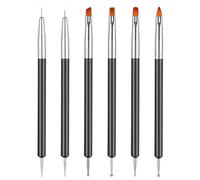 MBAIYO 6Pcs Double-Ended Nail Art Brushes Set for Gel Polish, Nail Dotting Tool Dotting Tools Kit DIY Design French Manicure Nail Drawing Paint Small Detail Builder Gel Brushes for Nail Designs