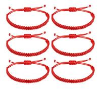 MBAIYO 6Pcs Red Hand String Bracelet, Adjustable Lucky Cord Braided Bracelet Knotted Protective Amule Kabbalah Rope Strap For Women Man
