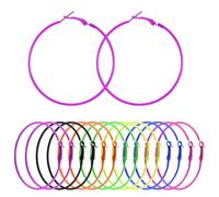 MBAIYO 7 Pairs Colorful Hoop Earrings, 80s Neon Big Hoop Earrings Vintage 80s-90s Style Pink Earring for Women 80's Costume Dancing Music Festivals Party Accessory