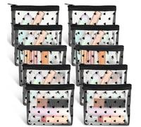 MBAIYO Pack of 10 Mini Mesh Bags with Zip, Small Nylon Mesh Cosmetic Bags, Make Up Bag, Mesh Toiletry Bag, Portable Storage Bag, Travel Organiser Accessories for Lipstick, Headphones, beige, Make Up