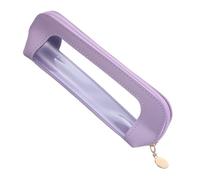 MBAIYO Small Clear Makeup Bag, PU Leather Travel Makeup Brush Case Portable Transparent Waterproof Cosmetic Organizer Pouch with Zipper for Women Home Office Essentials(Light Purple)