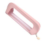 MBAIYO Small Clear Makeup Bag, PU Leather Travel Makeup Brush Case Portable Transparent Waterproof Cosmetic Organizer Pouch with Zipper for Women Home Office Essentials(Pink)