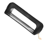 MBAIYO Small Clear Makeup Bag, PU Leather Travel Makeup Brush Case Portable Transparent Waterproof Cosmetic Organizer Pouch with Zipper for Women Home Office Essentials(Black)