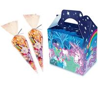 MBB Magical Unicorn Party Food Boxes & Clear Cone Sweet Loot Favour Bags & Tie (10 Boxes & 10 Cone Bags)