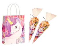 MBB UNICORN DREAMS PINK BIRTHDAY PARTY FAVOUR GIFT BAGS & CLEAR SWEET CONE & TIE (1 Bag & 1 Cone)